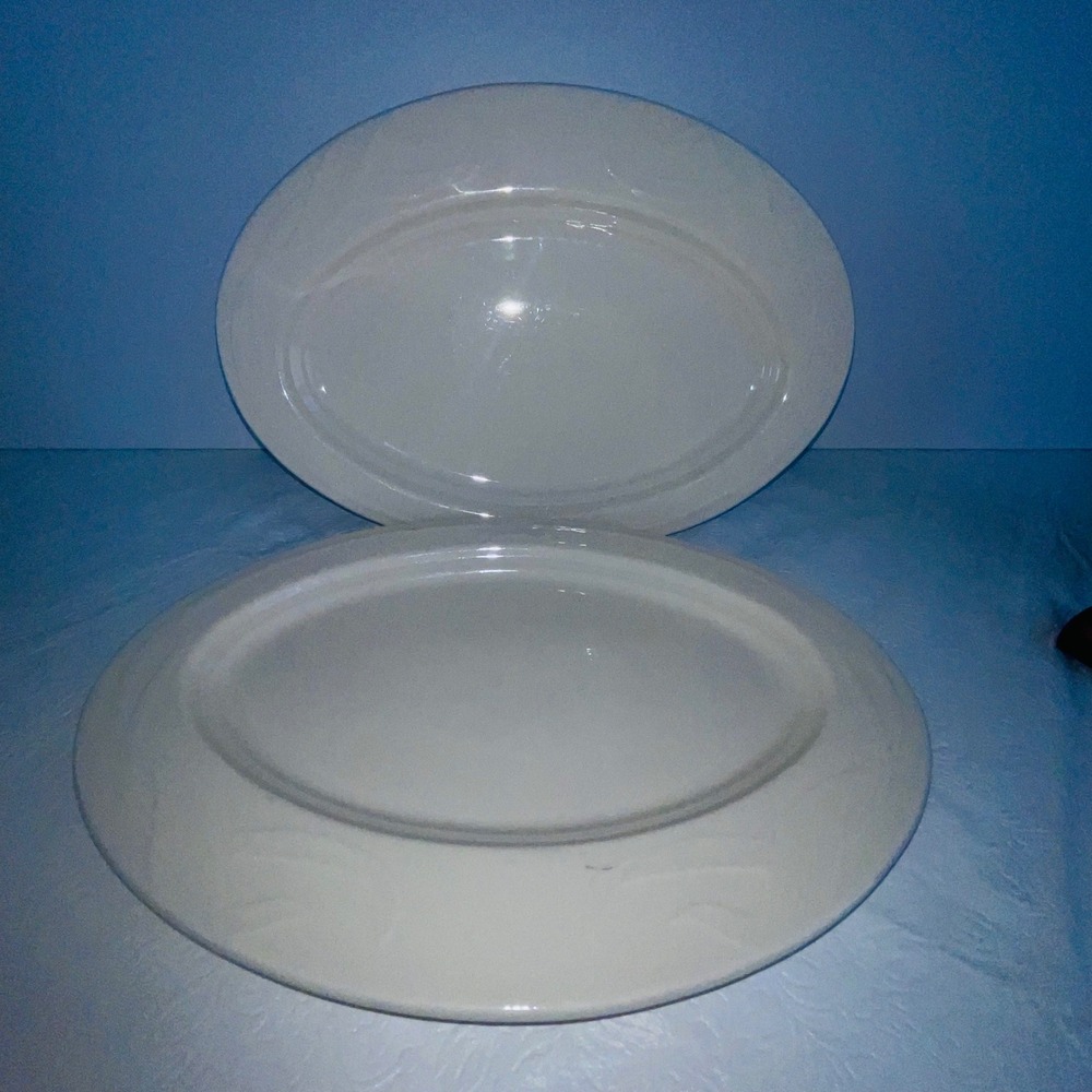2 Homer Laughlin China Seattle Pattern Oval Platter Serving Trays 11.5" White
